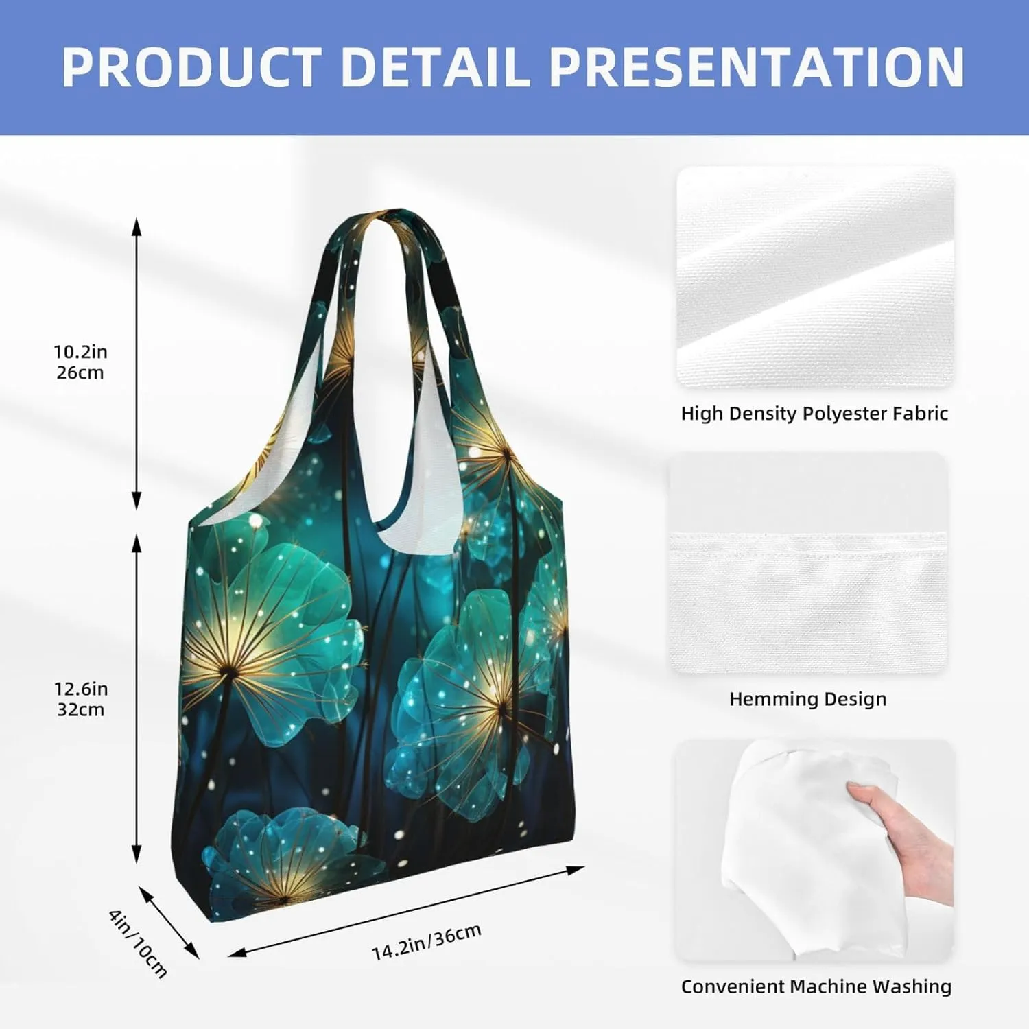 Canvas Tote Bag Lightweight Reusable Grocery Shopping Bag Waves Handbag for Women Men