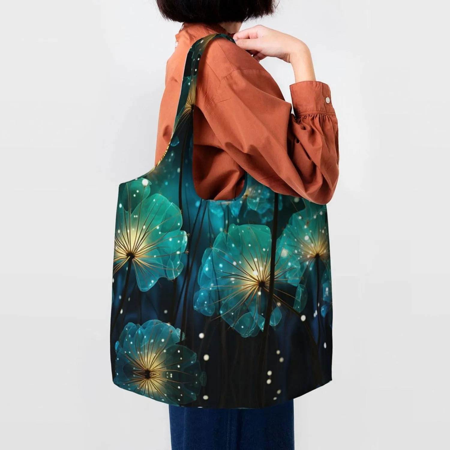 Canvas Tote Bag Lightweight Reusable Grocery Shopping Bag Waves Handbag for Women Men