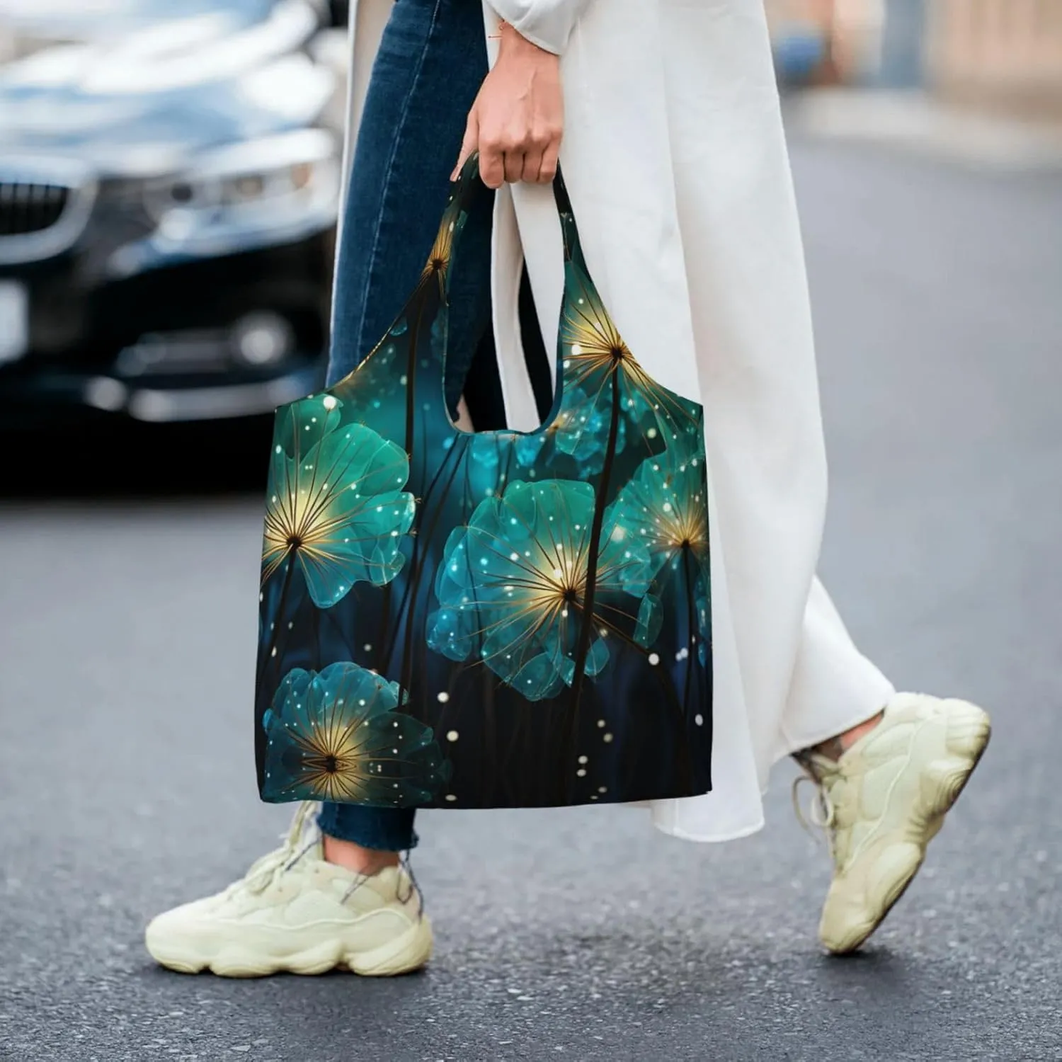 Canvas Tote Bag Lightweight Reusable Grocery Shopping Bag Waves Handbag for Women Men