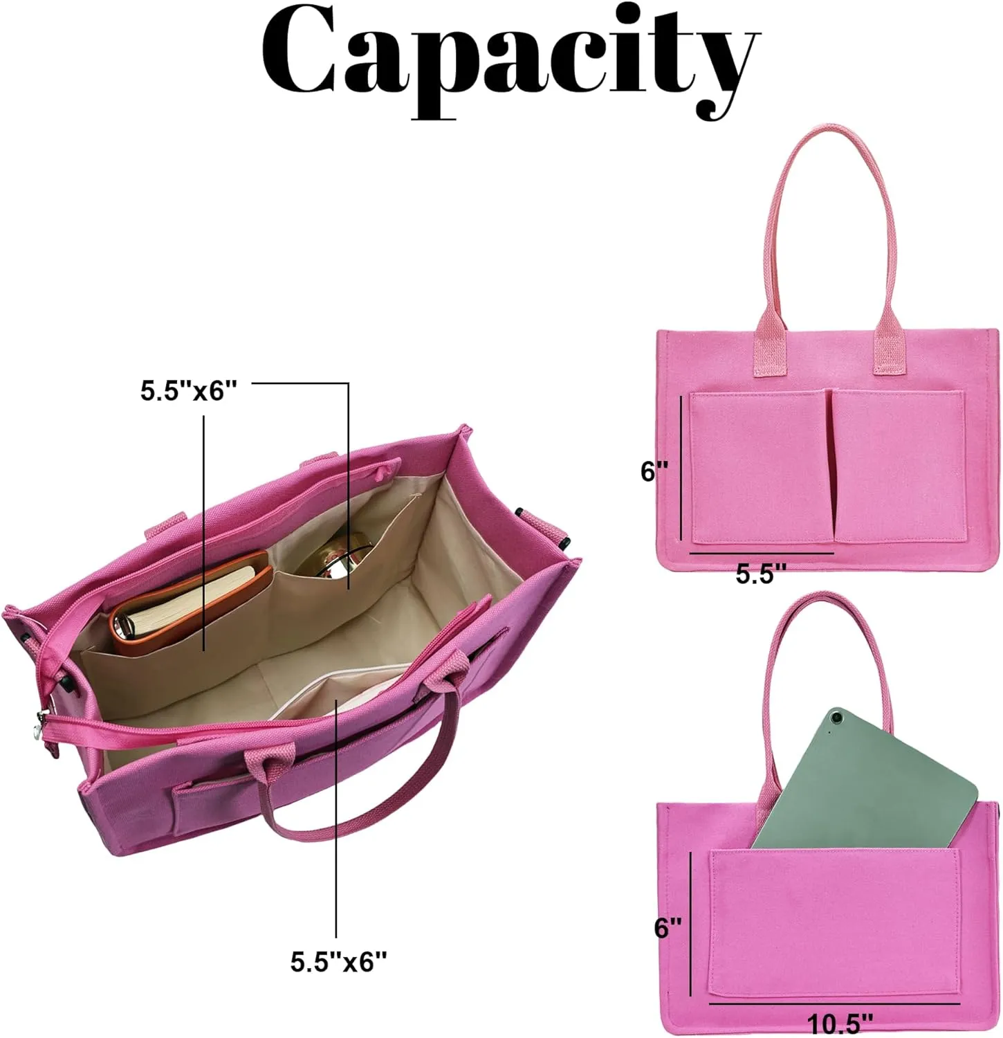 Canvas Tote Bag Shoulder Handbags with Zipper Work Bags for Women Crossbody Bags Tote Bag with Compartments for Work