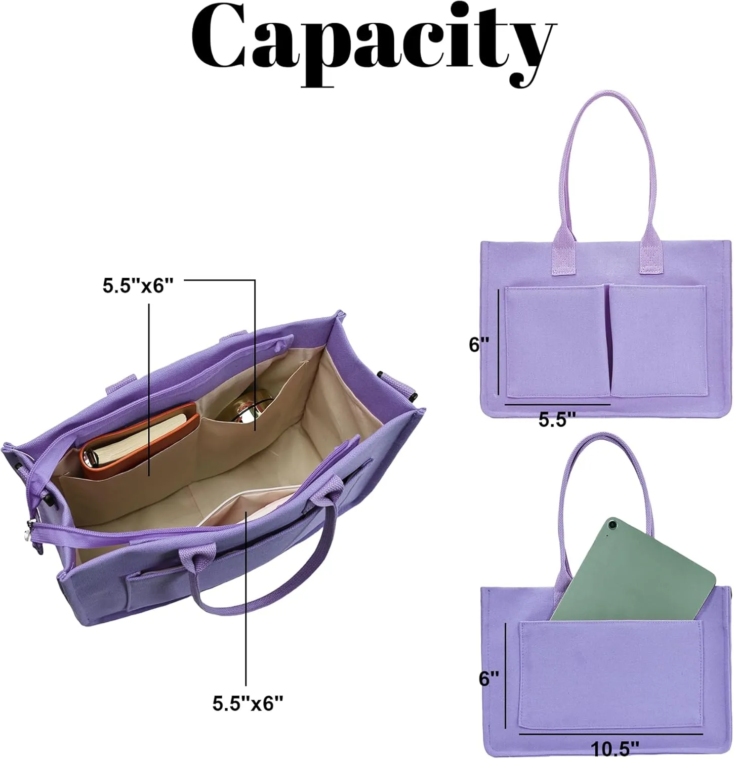 Canvas Tote Bag Shoulder Handbags with Zipper Work Bags for Women Crossbody Bags Tote Bag with Compartments for Work