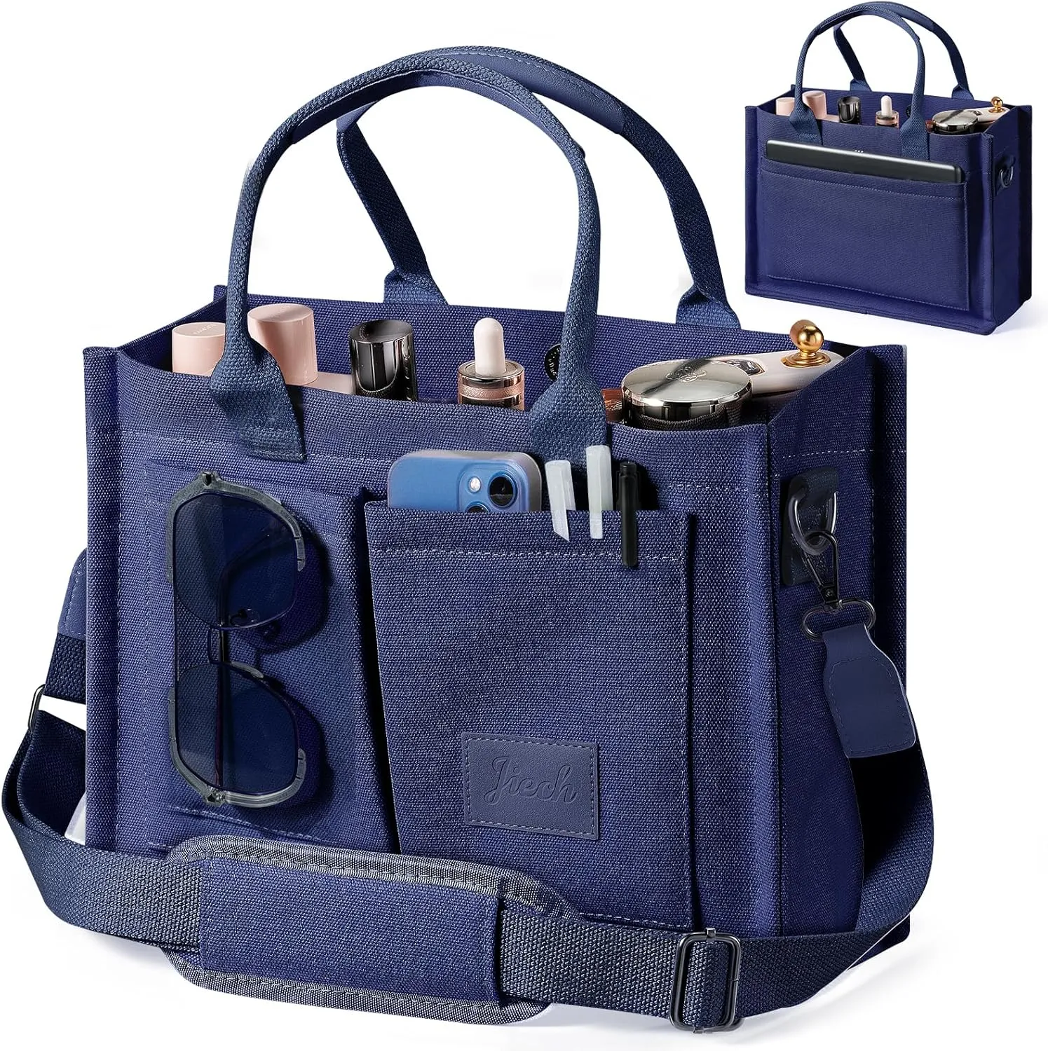 Canvas Tote Bags with Pockets - Women's Everyday Satchel Handbag