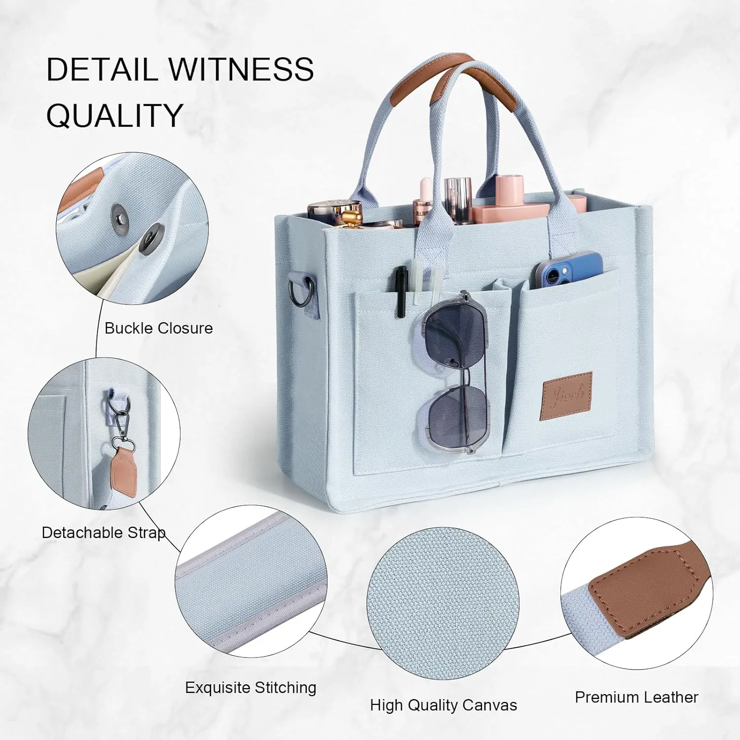 Canvas Tote Bags with Pockets - Women's Everyday Satchel Handbag