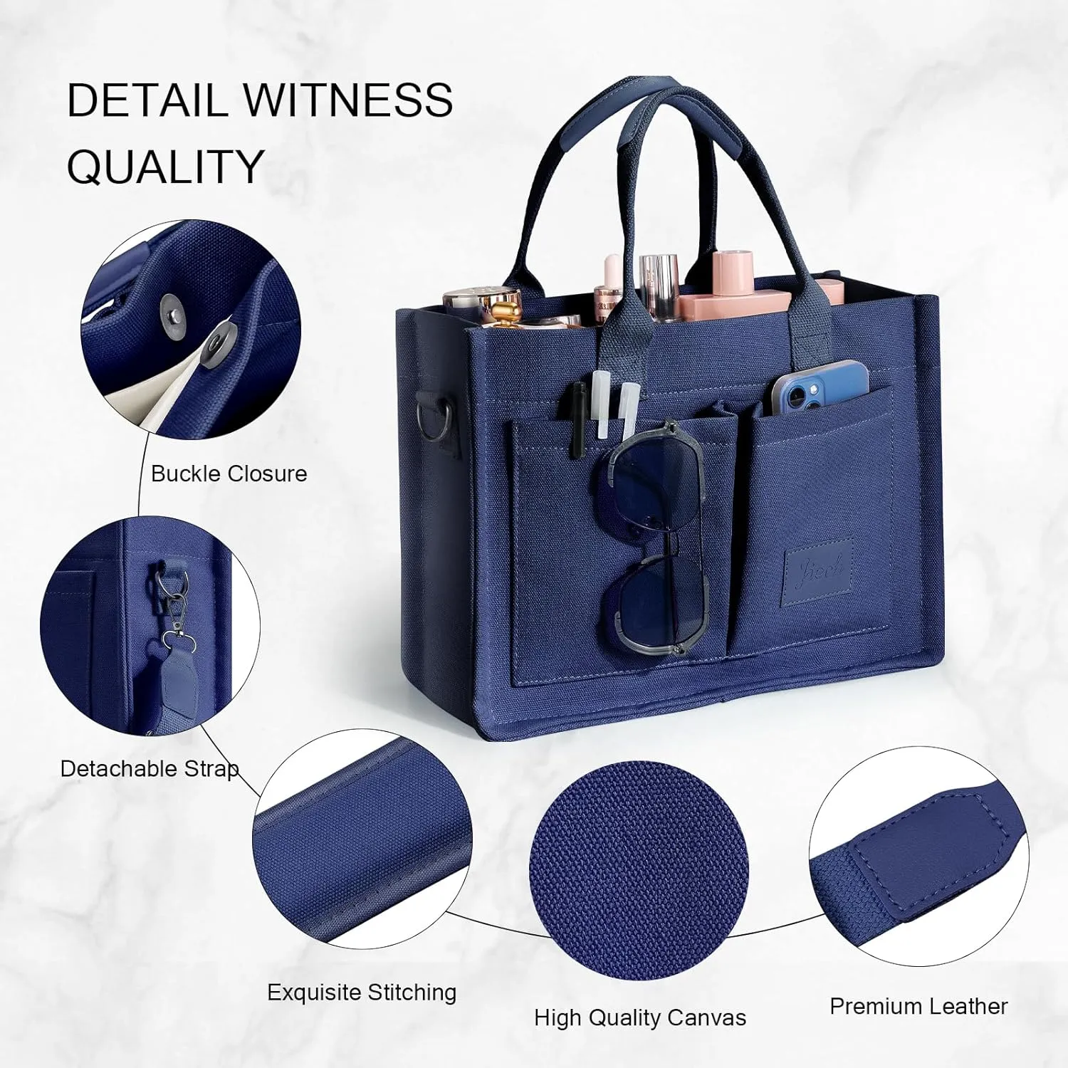 Canvas Tote Bags with Pockets - Women's Everyday Satchel Handbag