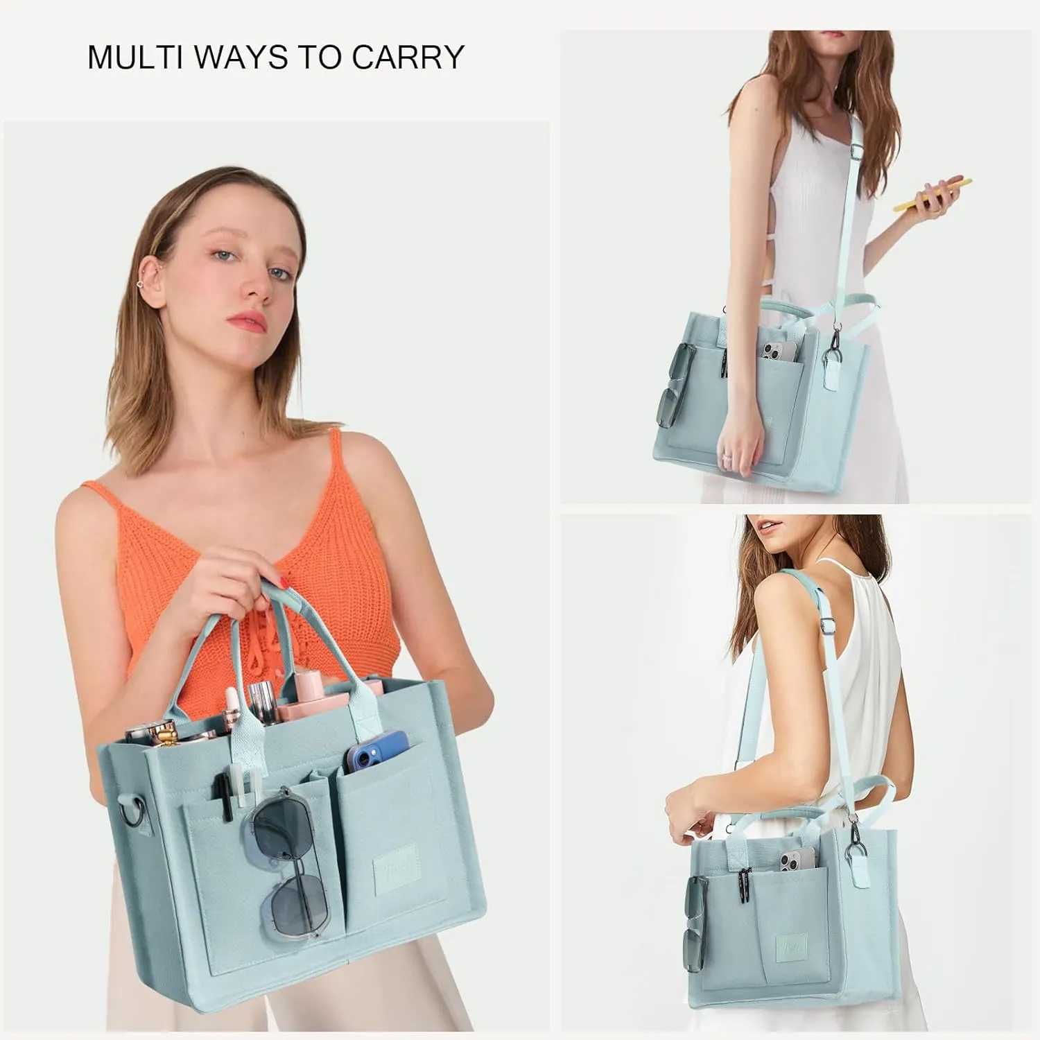 Canvas Tote Bags with Pockets - Women's Everyday Satchel Handbag