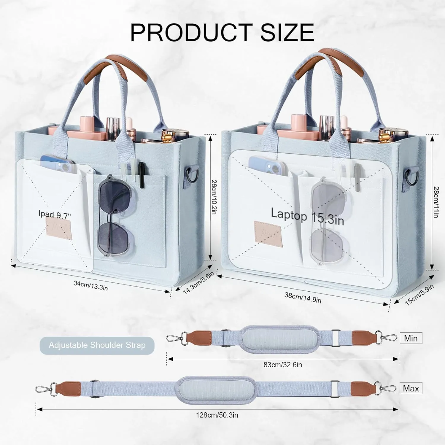 Canvas Tote Bags with Pockets - Women's Everyday Satchel Handbag