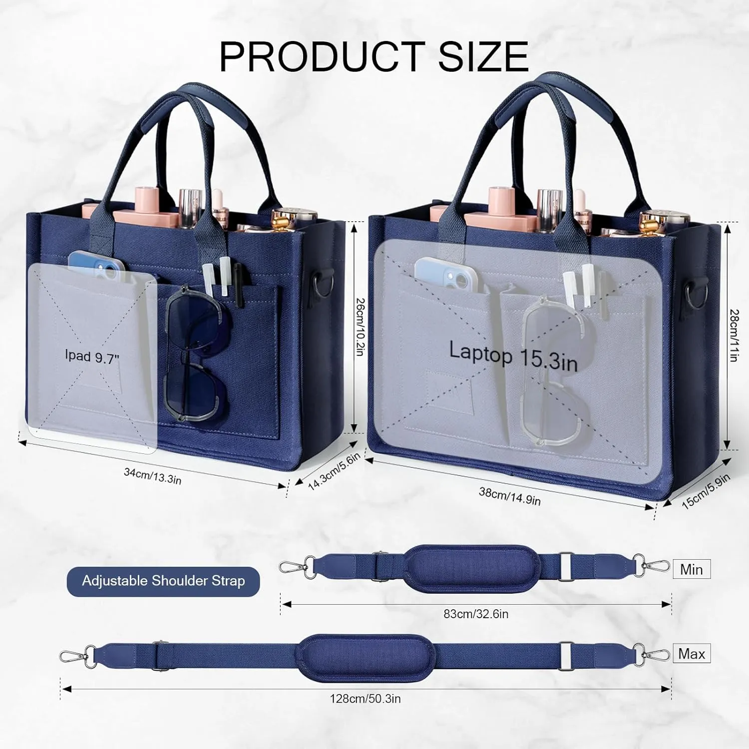 Canvas Tote Bags with Pockets - Women's Everyday Satchel Handbag