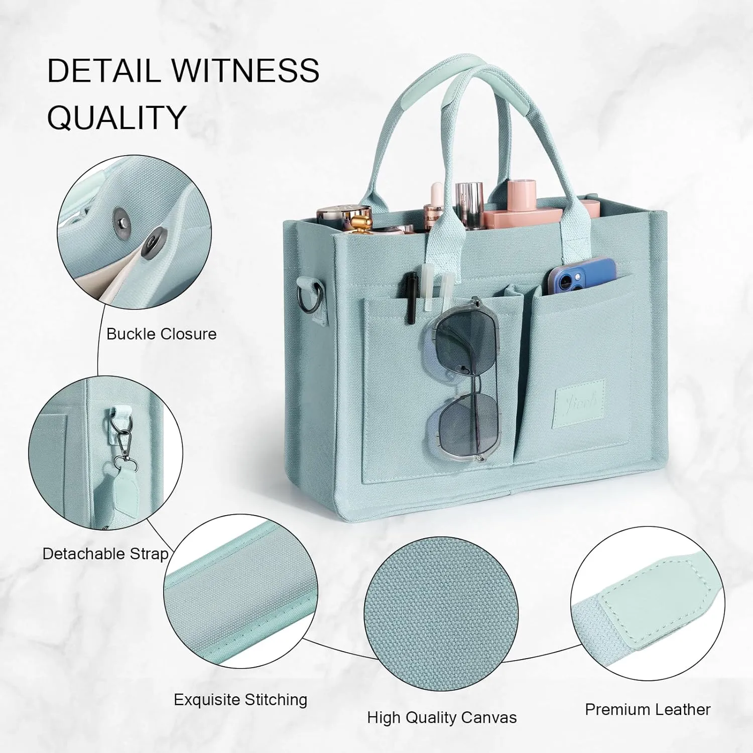 Canvas Tote Bags with Pockets - Women's Everyday Satchel Handbag
