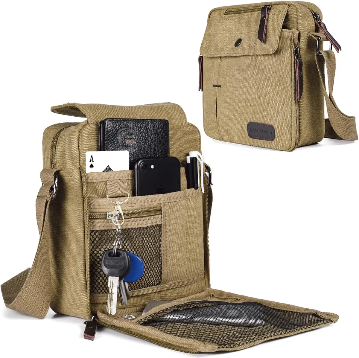 Canvas Vintage Messenger Bag Mini Crossbody Bag Shoulder Bag for Men, Small Messenger Satchel Bag Purse for Women