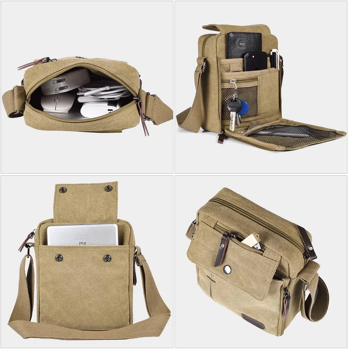 Canvas Vintage Messenger Bag Mini Crossbody Bag Shoulder Bag for Men, Small Messenger Satchel Bag Purse for Women