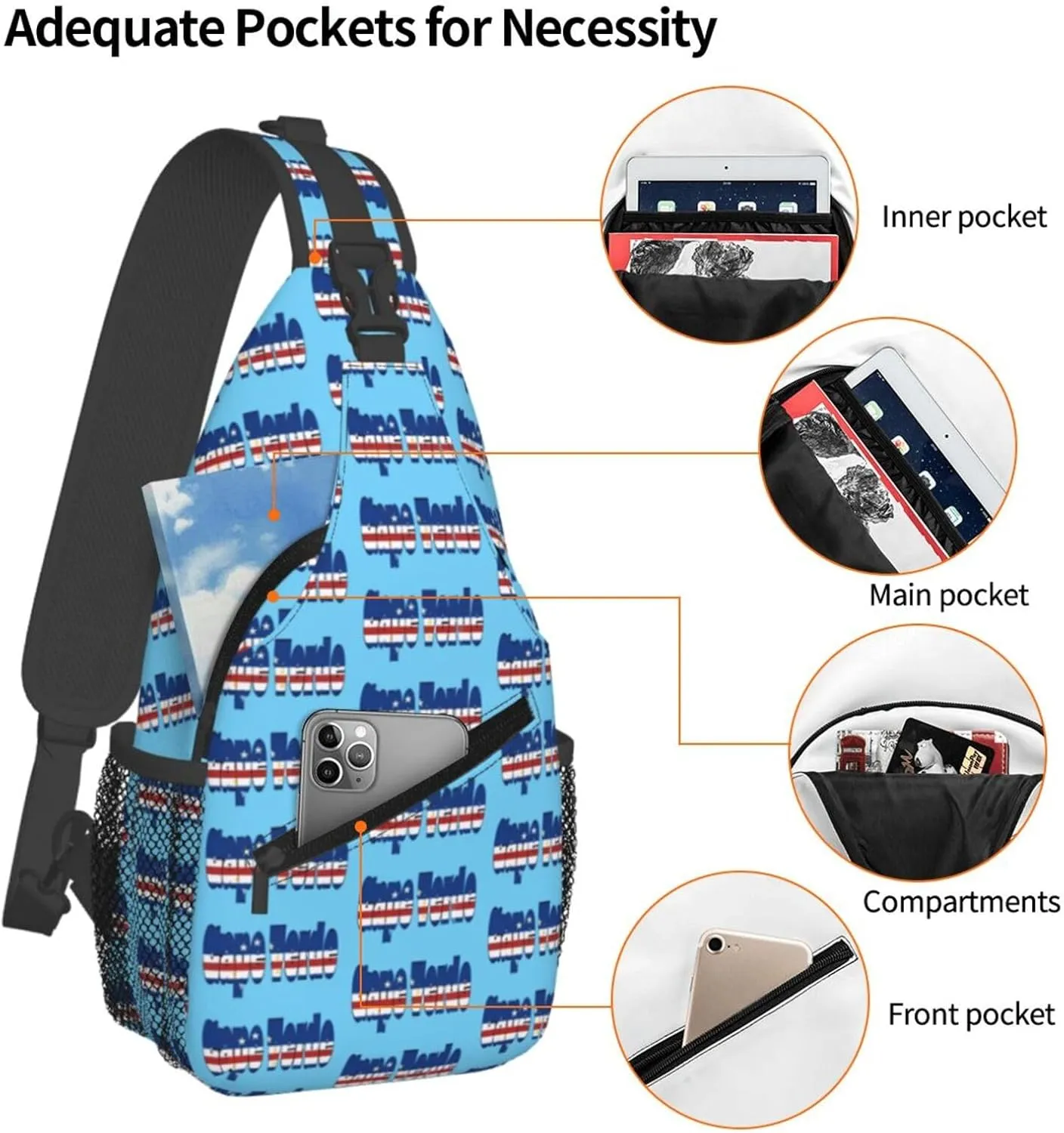 Cape Verde Cape Verdean Flag Sling Bag Adjustable Chest Bags Casual Crossbody Bag Travel Shoulder Backpack