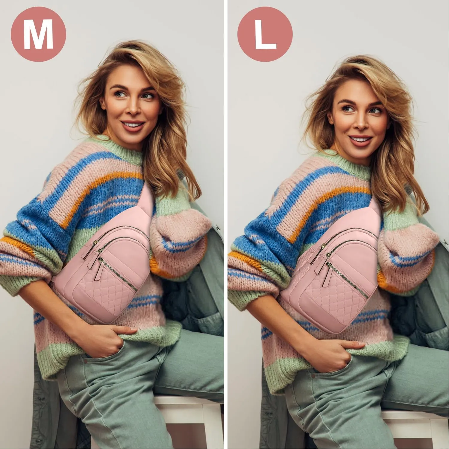 Capolo Sling Bag for Women Men Waterproof Crossbody Bags for Women Trendy Casual Fanny Pack with Convertible Shoulder Strap Chest Bag for Travel Hiking(Pink, Large)