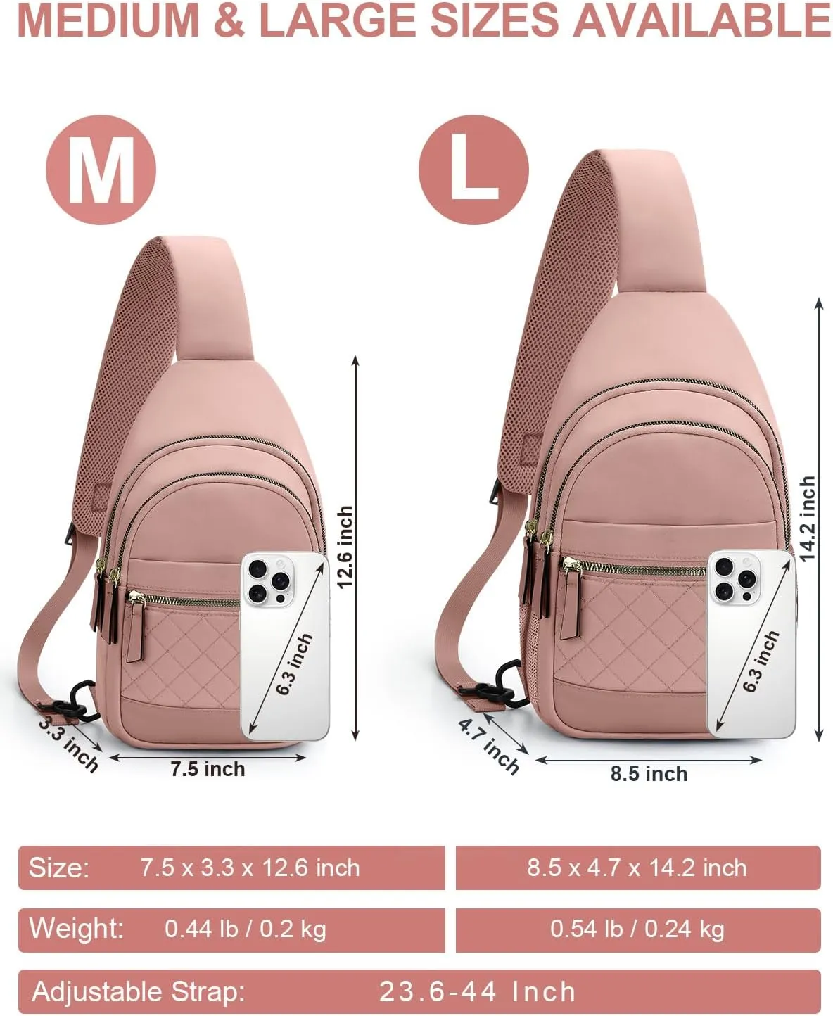 Capolo Sling Bag for Women Men Waterproof Crossbody Bags for Women Trendy Casual Fanny Pack with Convertible Shoulder Strap Chest Bag for Travel Hiking(Pink, Large)