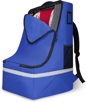 Car Seat Travel Bag for Airplane, Infant Seat Carrier with Shoulder Strap, Padded Backpack with Reflective Stripes, Blue