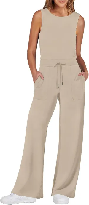 Caracilia Womens Jumpsuits Air Essentials Dressy Romper Wide Leg Long Pants Jumper 2025 Summer Travel Outfits Fashion Clothes