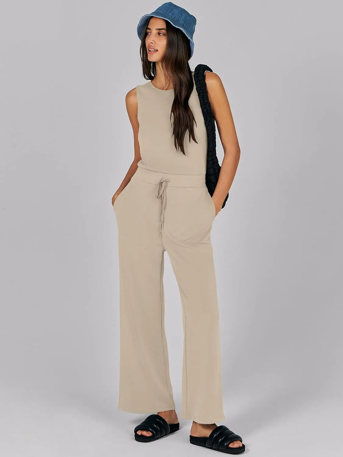 Caracilia Womens Jumpsuits Air Essentials Dressy Romper Wide Leg Long Pants Jumper 2025 Summer Travel Outfits Fashion Clothes