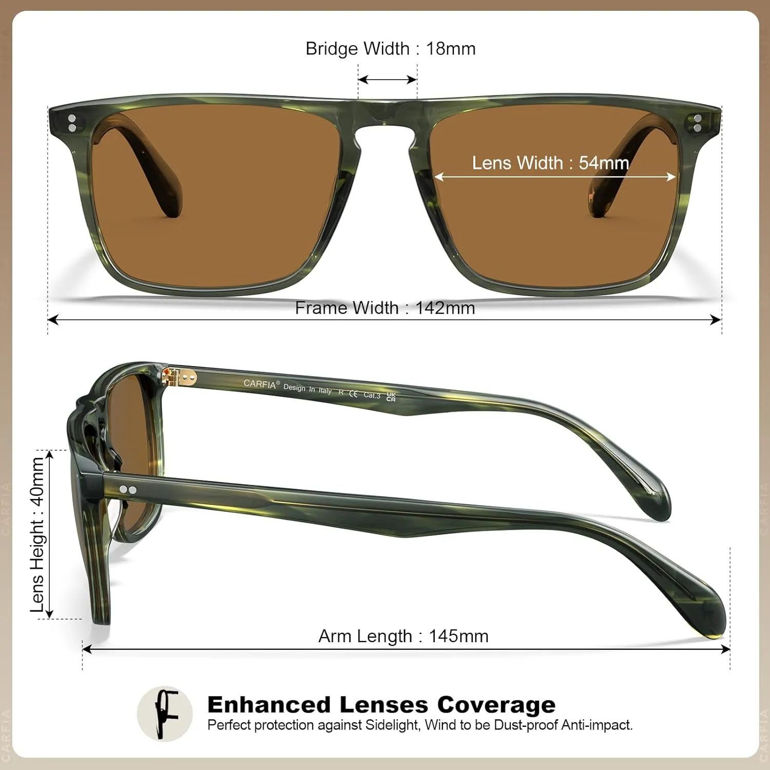 CARFIA Retro Polarized Sunglasses for Men UV Protection Hand-crafted Acetate Frame Fashion Cool Sun Glasses CA53572