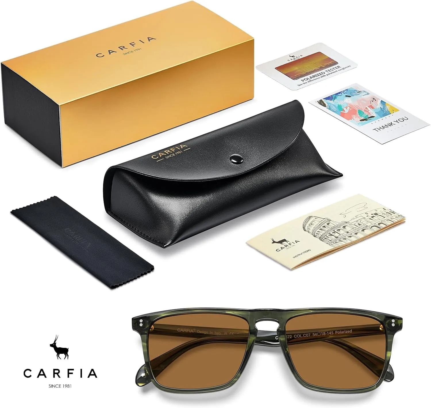 CARFIA Retro Polarized Sunglasses for Men UV Protection Hand-crafted Acetate Frame Fashion Cool Sun Glasses CA53572