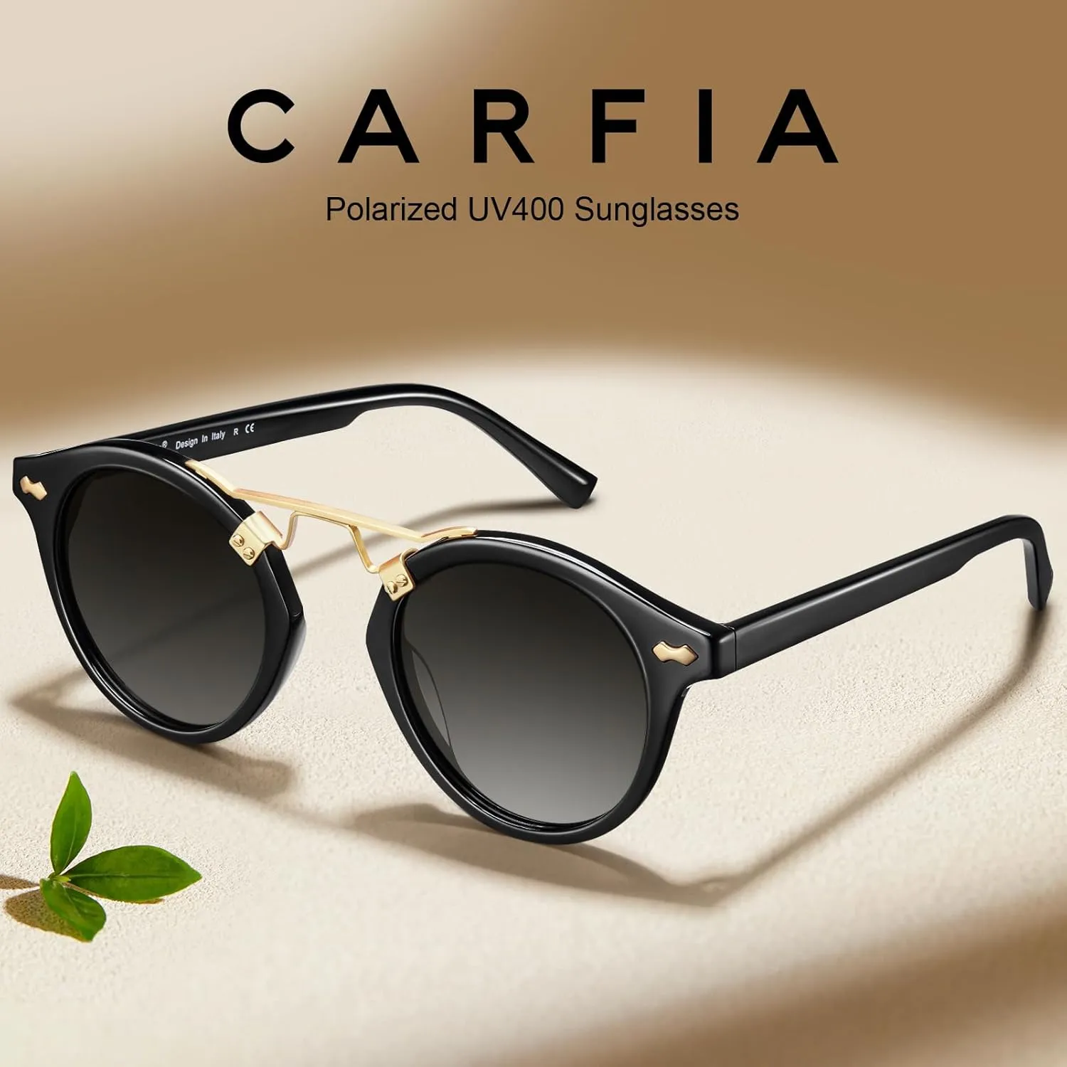 CARFIA Small Face Acetate Polarized Sunglasses for Women UV Protection, Retro Double Bridge Eyewears Metal Brow Round Sunnies