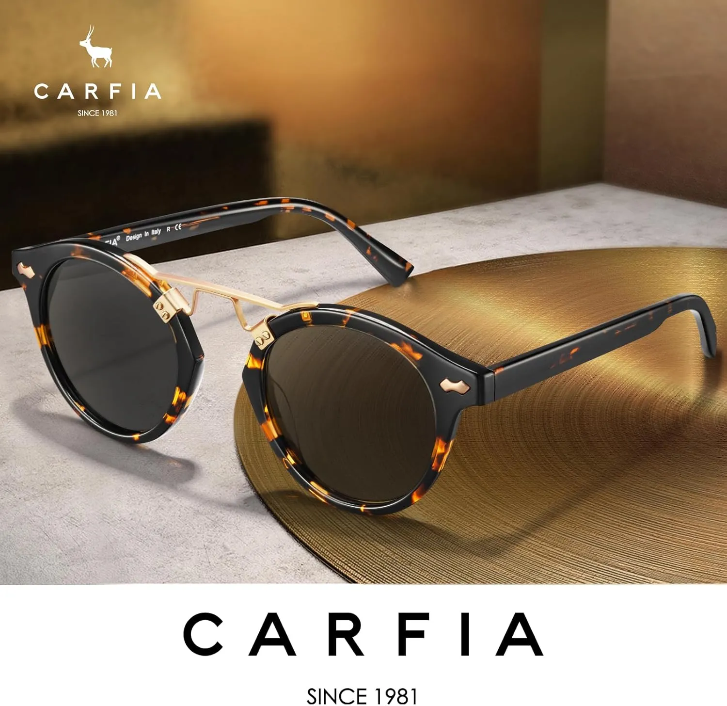 CARFIA Small Face Acetate Polarized Sunglasses for Women UV Protection, Retro Double Bridge Eyewears Metal Brow Round Sunnies