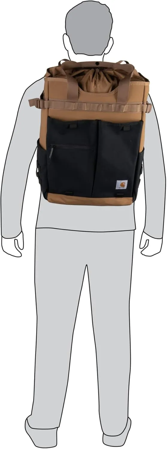 Carhartt 28L Nylon Cinch-Top Convertible Tote Backpack, Durable Pack with Laptop Sleeve, Black, One Size