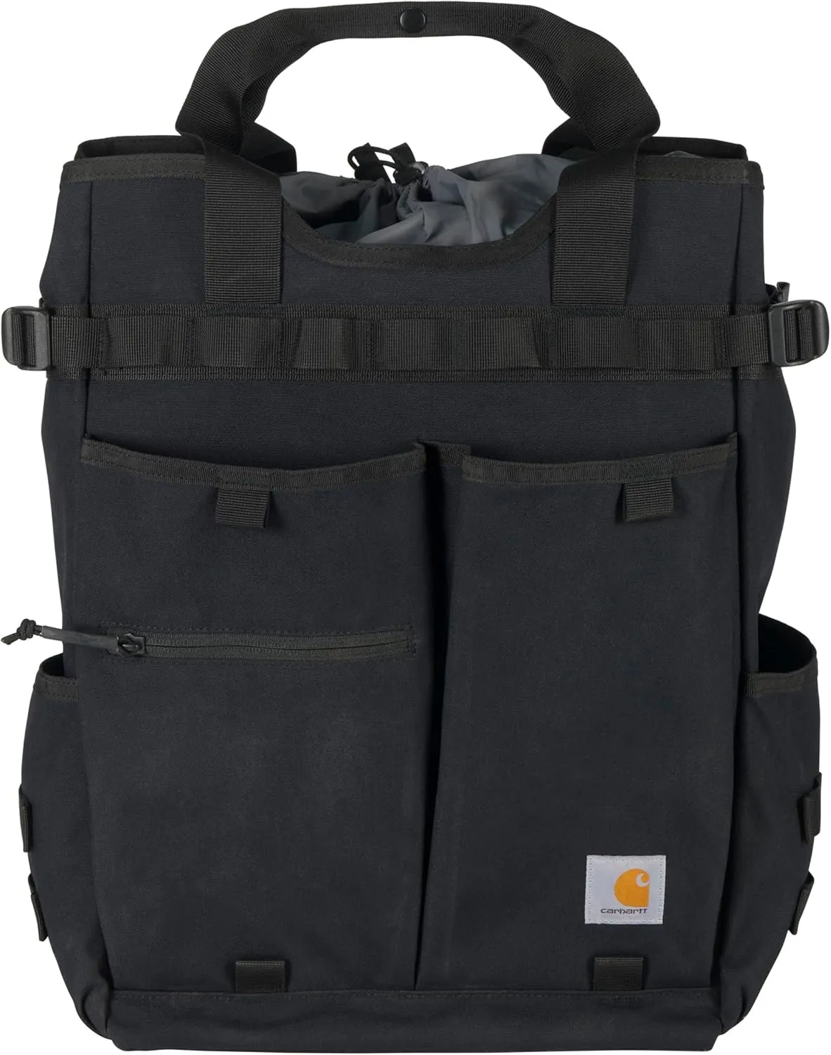 Carhartt 28L Nylon Cinch-Top Convertible Tote Backpack, Durable Pack with Laptop Sleeve, Black, One Size
