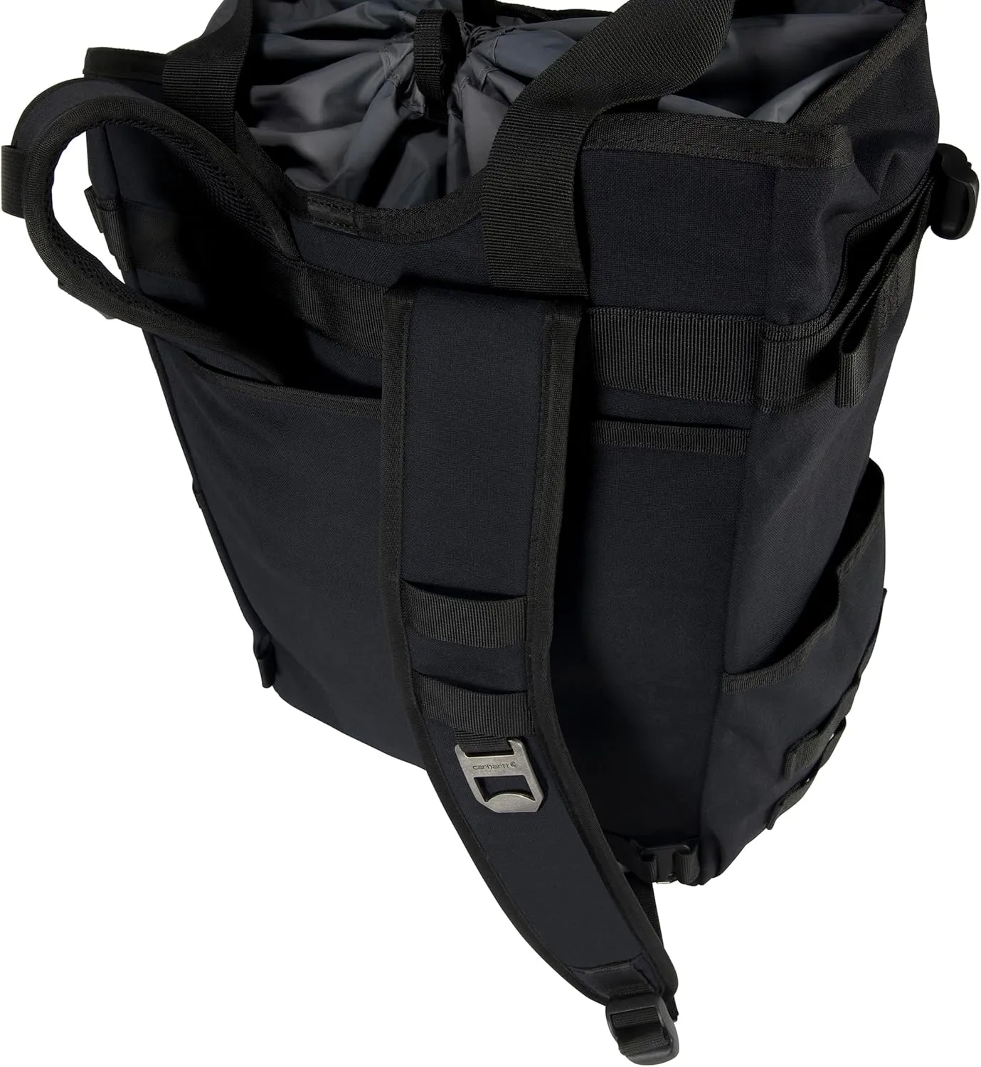Carhartt 28L Nylon Cinch-Top Convertible Tote Backpack, Durable Pack with Laptop Sleeve, Black, One Size