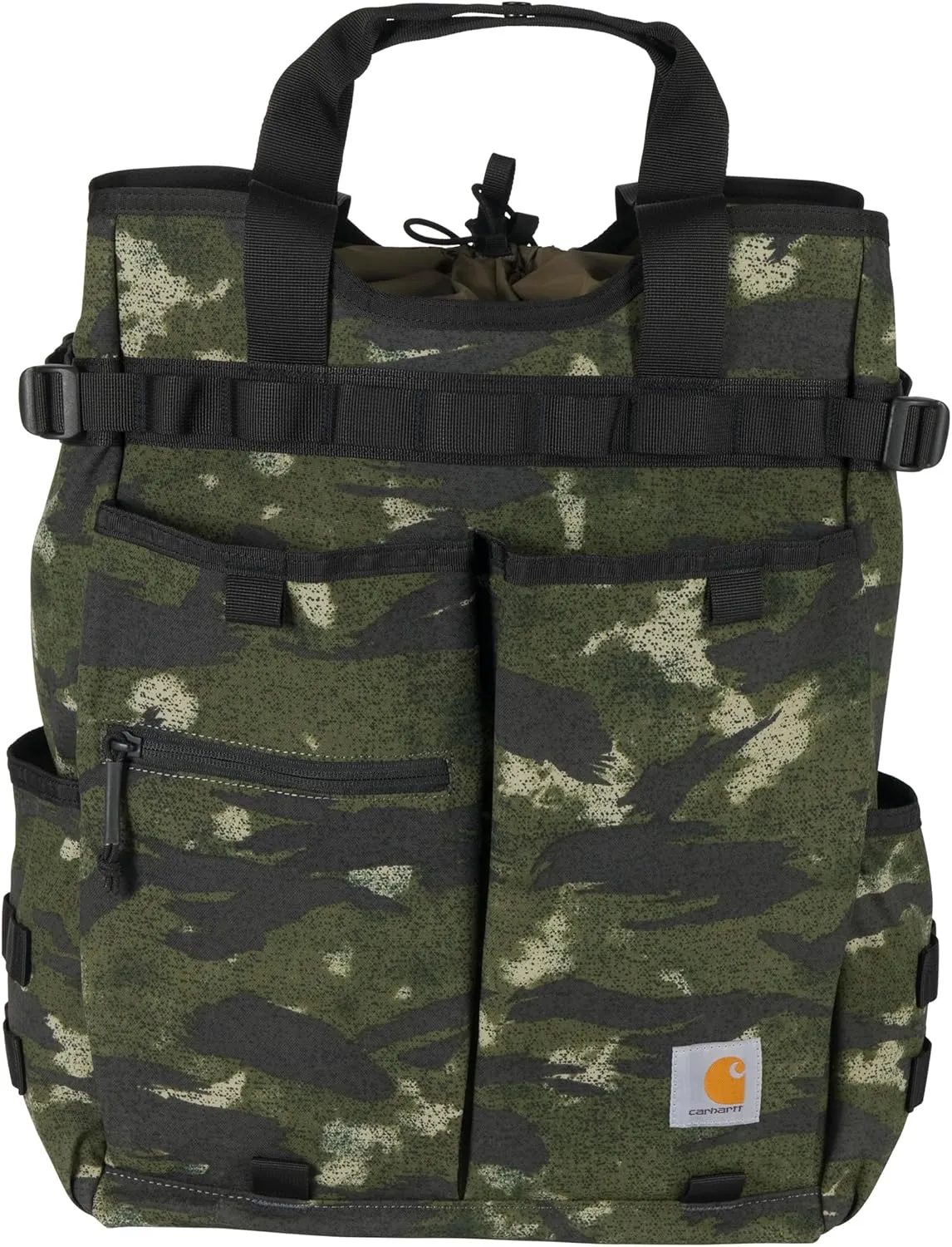 Carhartt 28L Nylon Cinch-Top Convertible Tote Backpack, Durable Pack with Laptop Sleeve, Blind Fatigue Camo, One Size