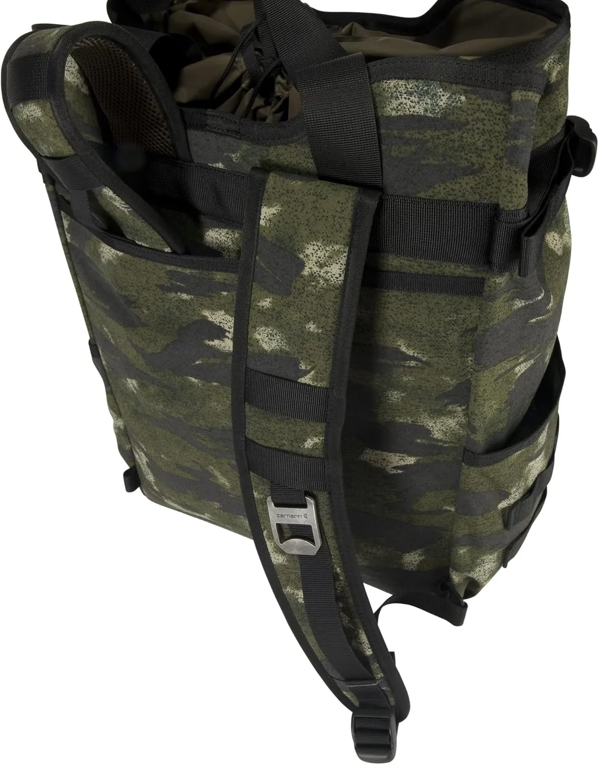 Carhartt 28L Nylon Cinch-Top Convertible Tote Backpack, Durable Pack with Laptop Sleeve, Blind Fatigue Camo, One Size