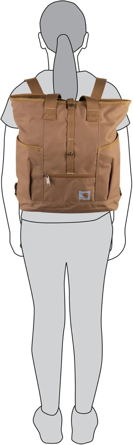 Carhartt Convertible, Durable Tote Bag with Adjustable Backpack Straps and Laptop Sleeve, Brown, One Size