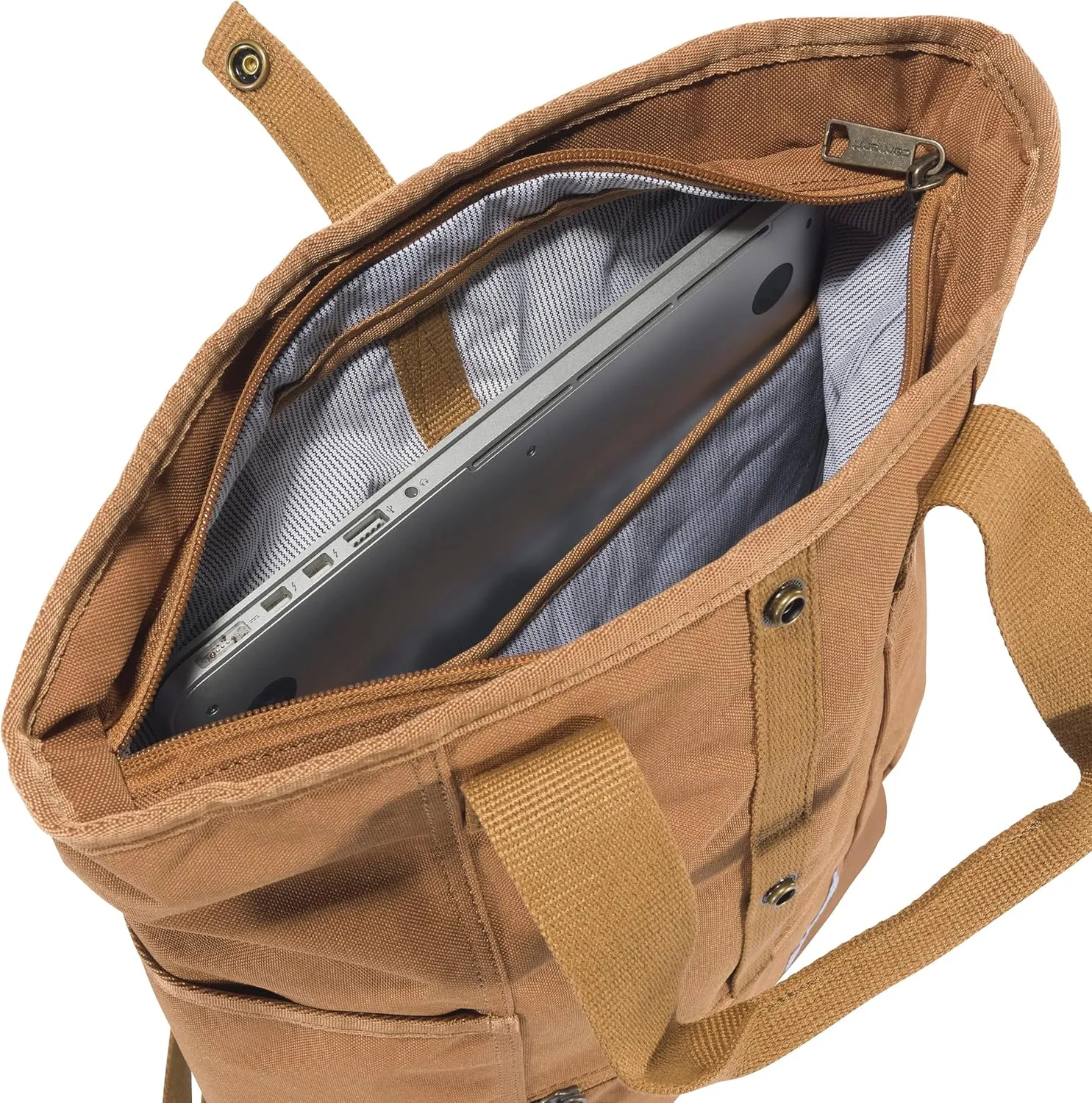 Carhartt Convertible, Durable Tote Bag with Adjustable Backpack Straps and Laptop Sleeve, Brown, One Size