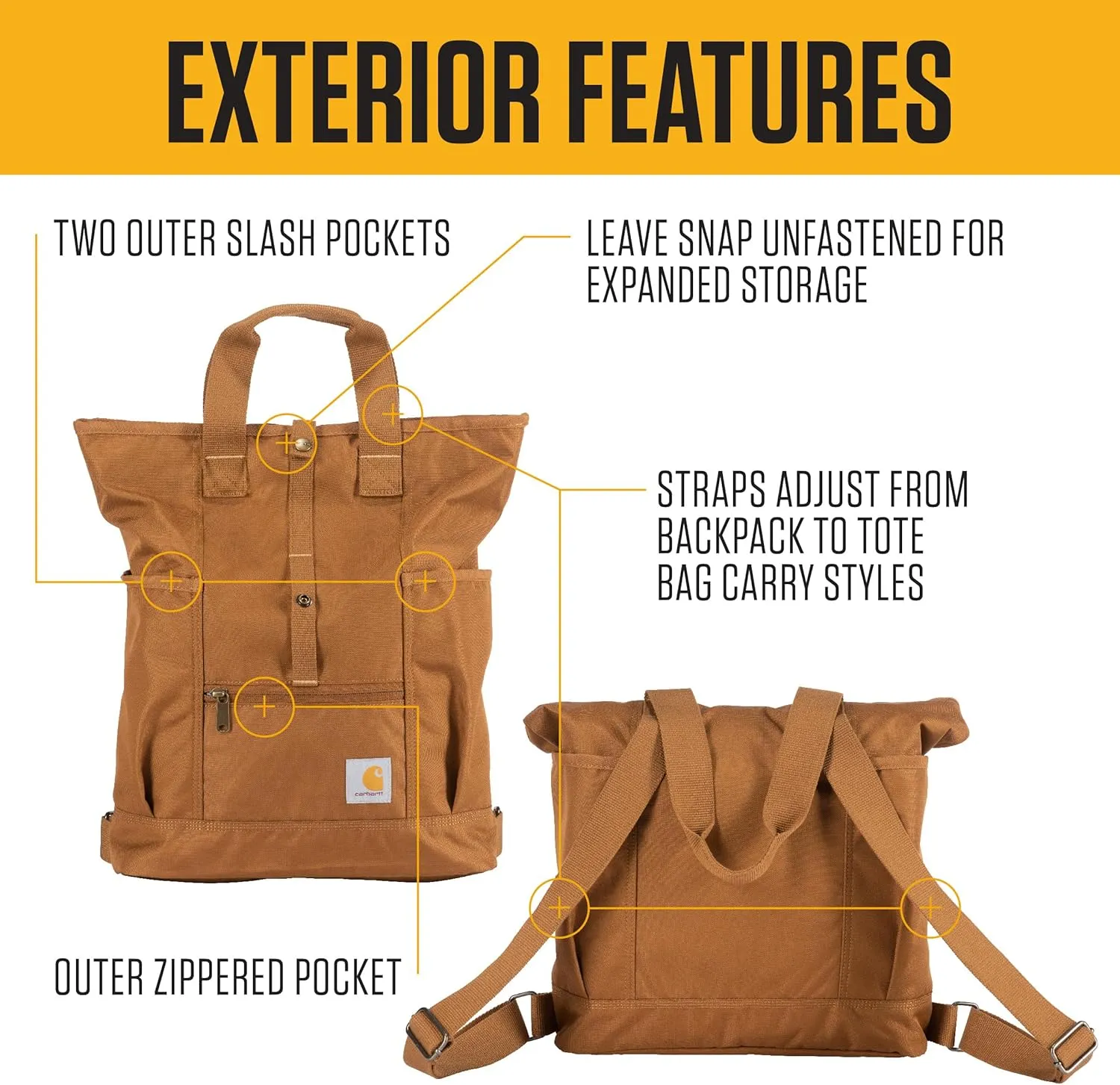Carhartt, Durable Bag with Adjustable Straps and Laptop Sleeve, Convertible Backpack Tote (Gravel), One Size