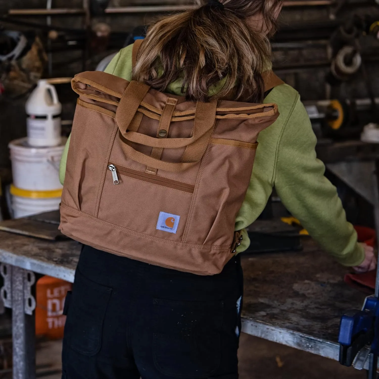 Carhartt, Durable Bag with Adjustable Straps and Laptop Sleeve, Convertible Backpack Tote (Gravel), One Size