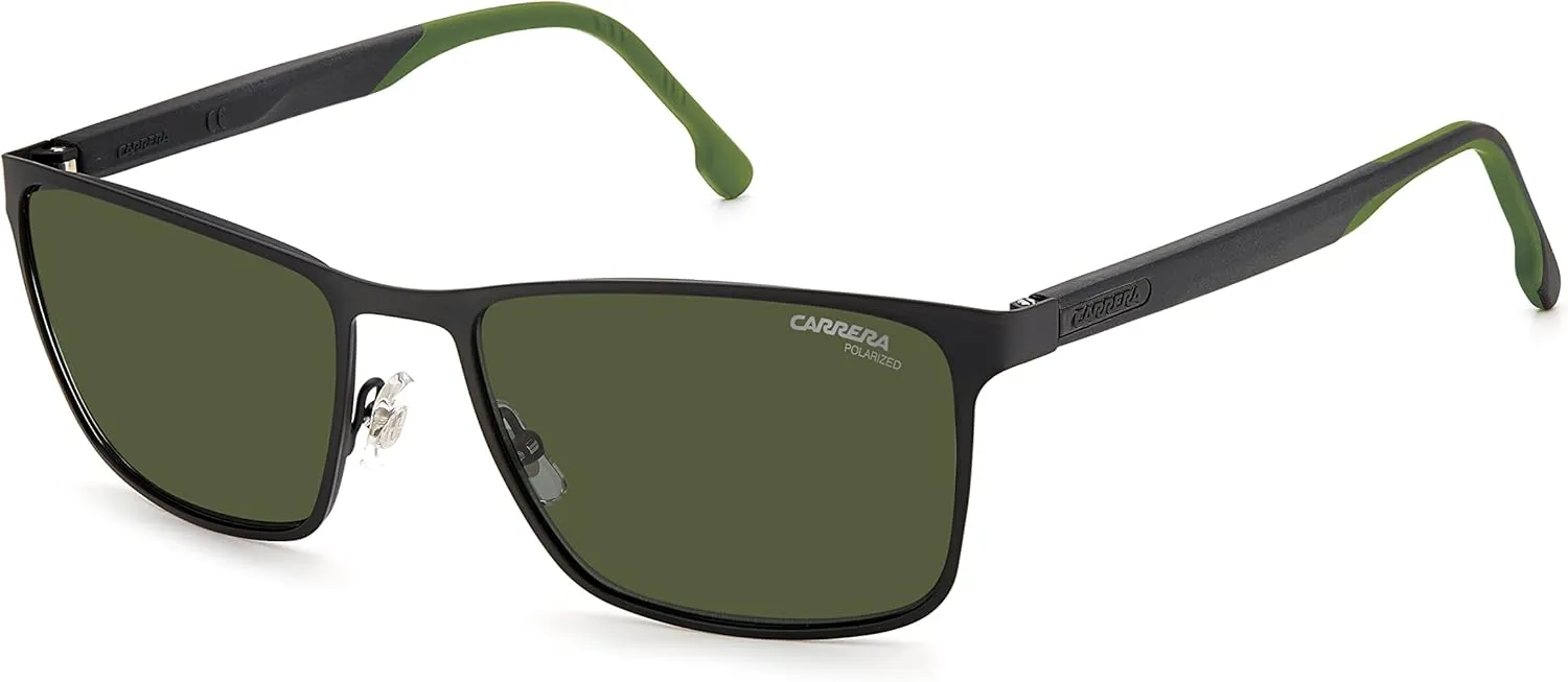 Carrera Men's 8048/S Polarized Rectangular Sunglasses, Black Green, 58mm, 18mm