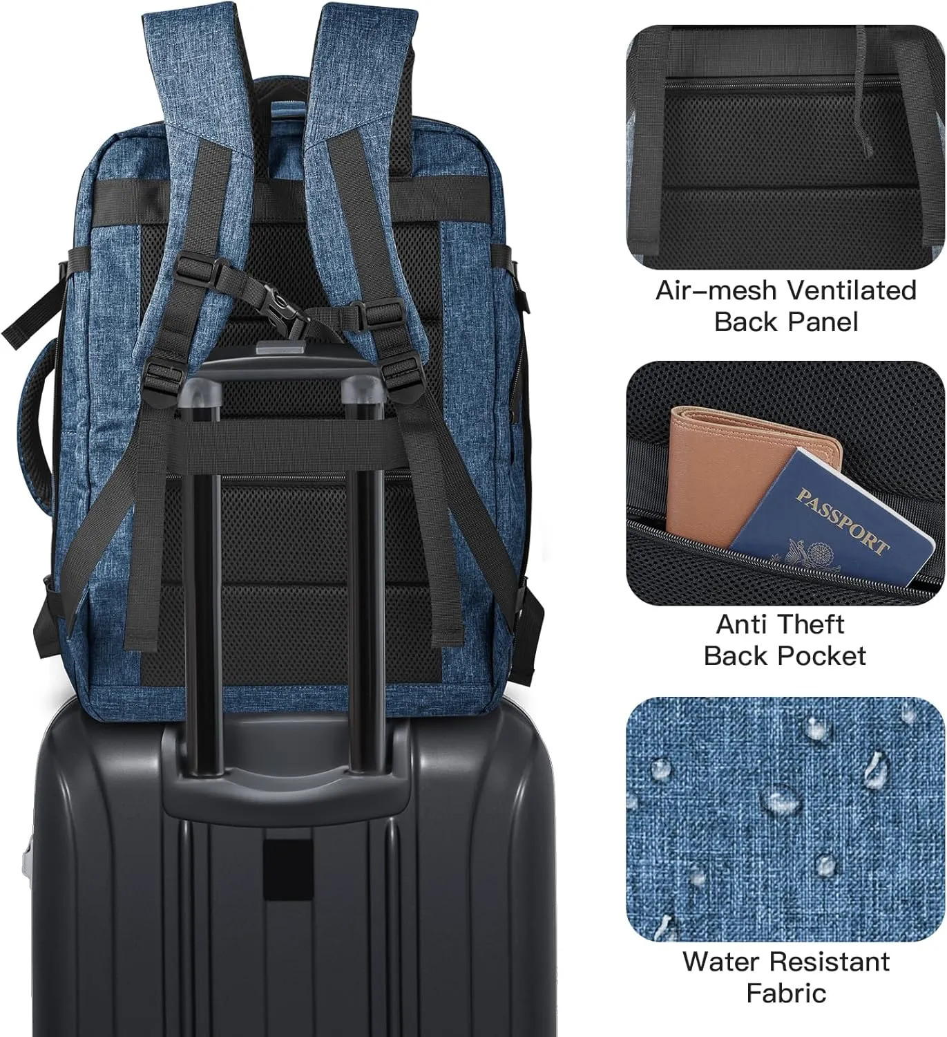 Carry On Backpack, Extra Large 50L Travel Backpack for Men & Women, Expandable Backpack For Airplanes, 17 Inch Laptop Backpack, Luggage Suitcase 40L Daypack Lightweight Business Weekender Bag, Blue