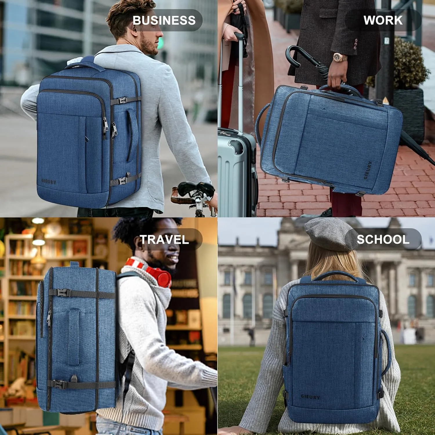 Carry On Backpack, Extra Large 50L Travel Backpack for Men & Women, Expandable Backpack For Airplanes, 17 Inch Laptop Backpack, Luggage Suitcase 40L Daypack Lightweight Business Weekender Bag, Blue