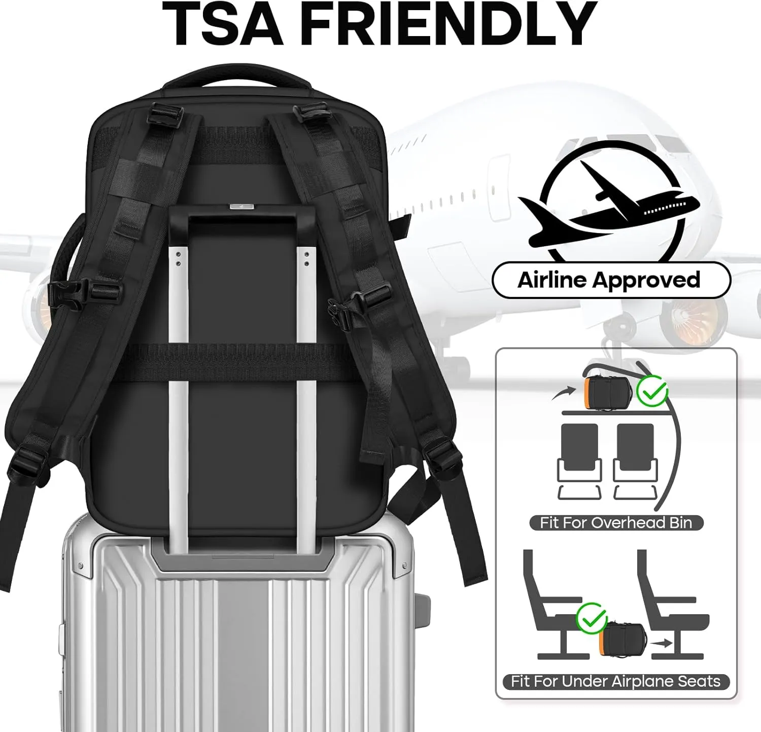 Carry on Backpack,Extra Large Travel Backpack for Men & Women,With USB Charging Port,Includes Toiletry Bag and Shoe Pouch
