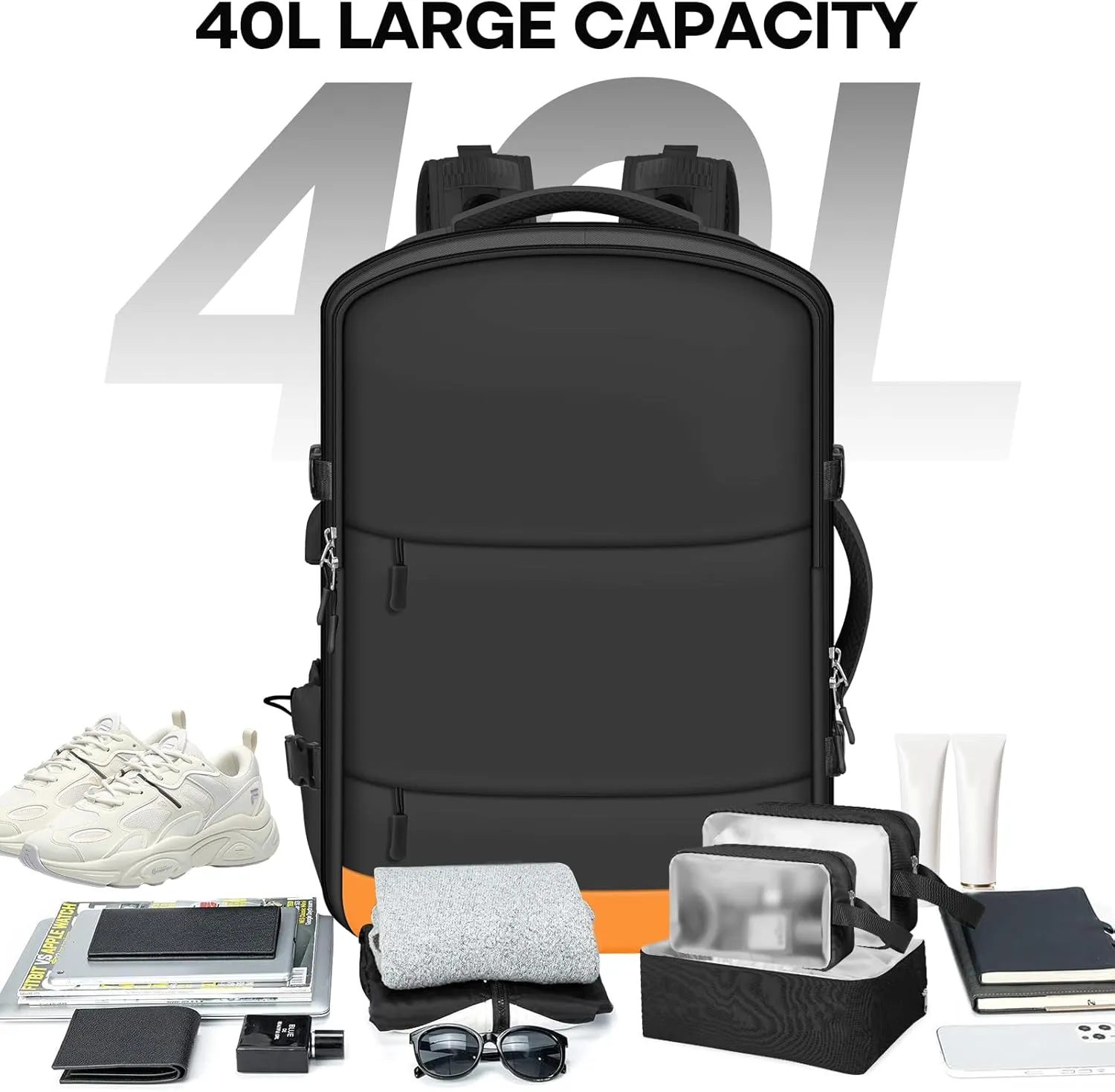 Carry on Backpack,Extra Large Travel Backpack for Men & Women,With USB Charging Port,Includes Toiletry Bag and Shoe Pouch