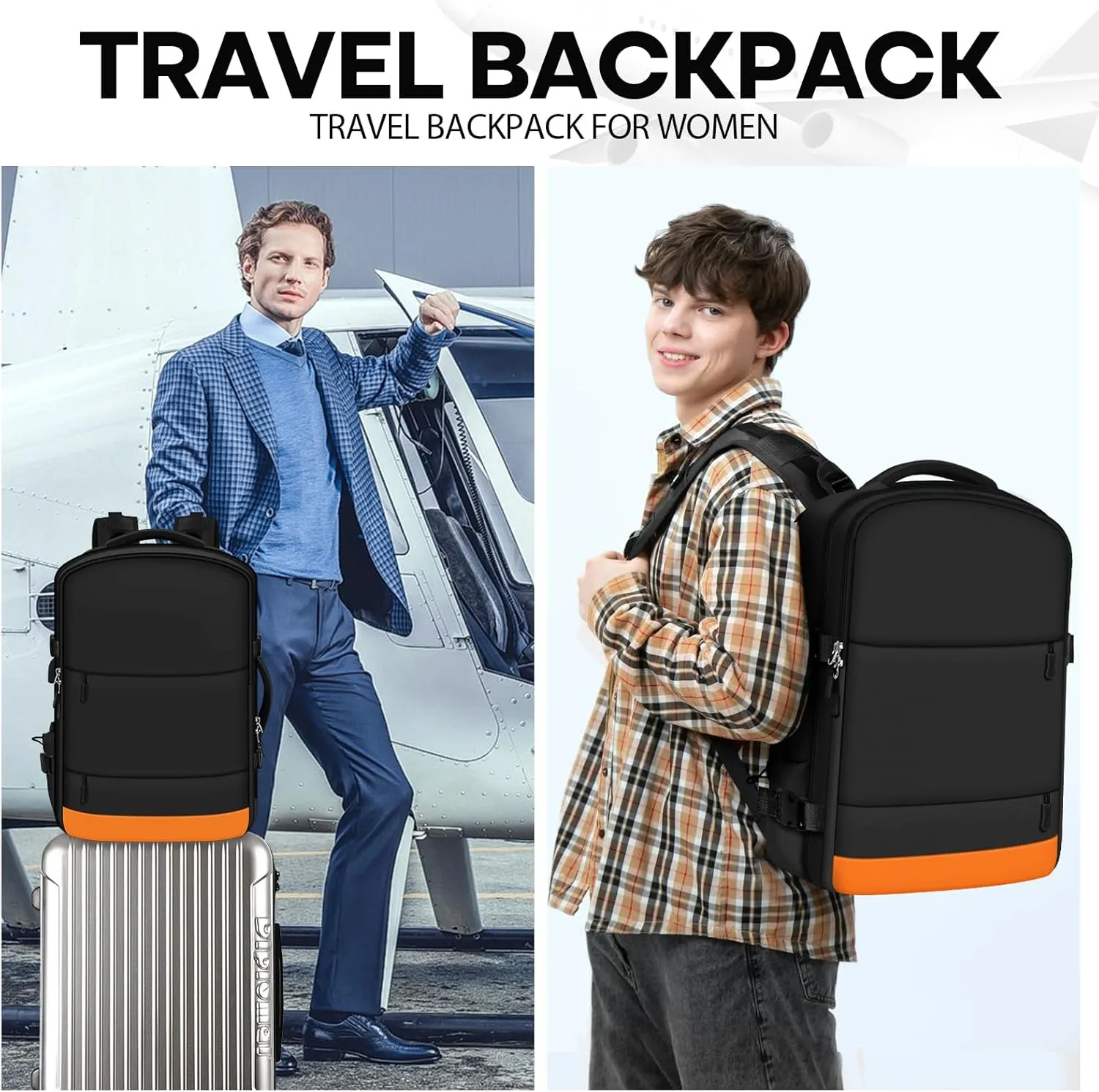 Carry on Backpack,Extra Large Travel Backpack for Men & Women,With USB Charging Port,Includes Toiletry Bag and Shoe Pouch