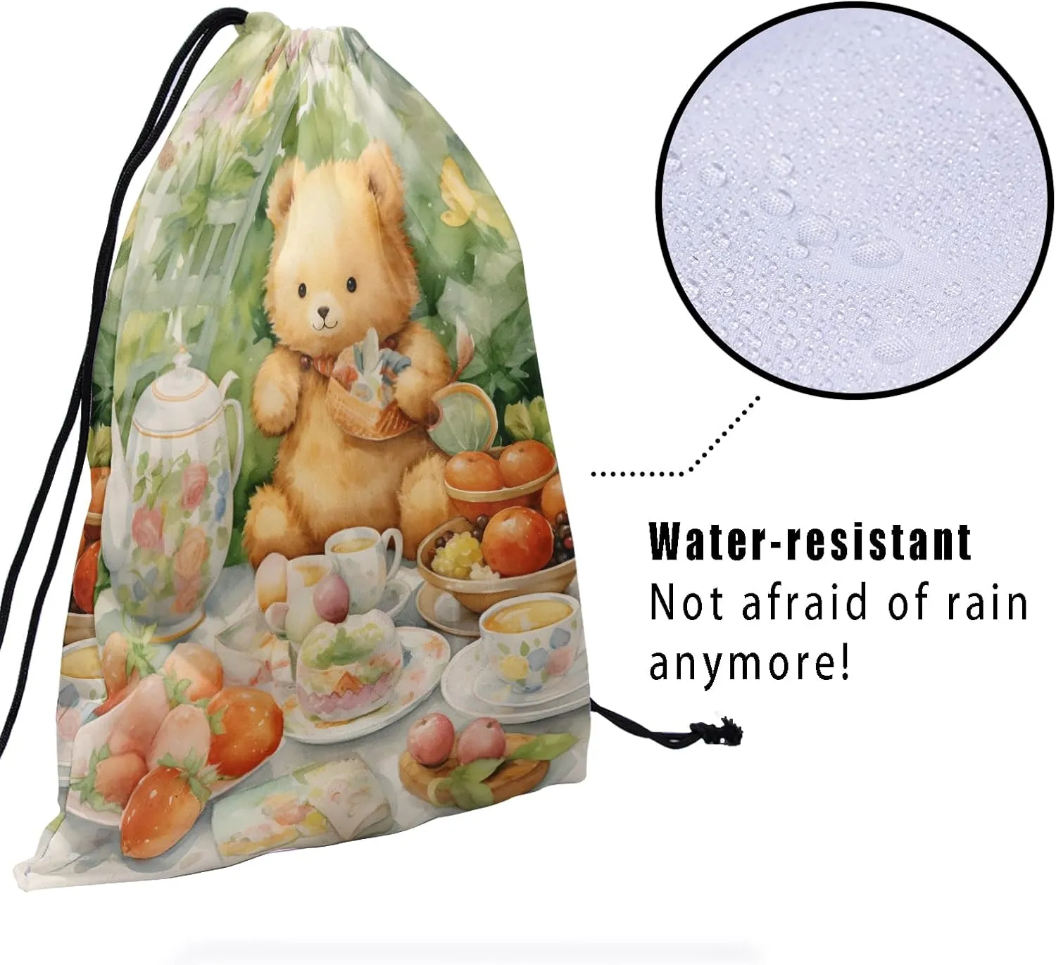Cartoon Bear Gymnastics Grip Bag Farmhouse Fruit Drinking Gym String Bag for Sports Adjustable Drawstring Bag