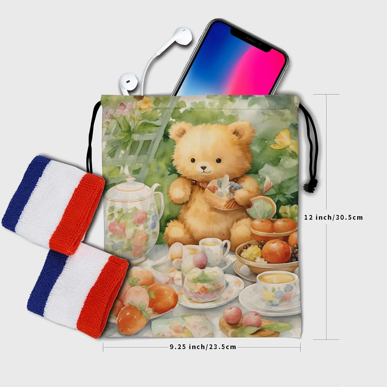 Cartoon Bear Gymnastics Grip Bag Farmhouse Fruit Drinking Gym String Bag for Sports Adjustable Drawstring Bag