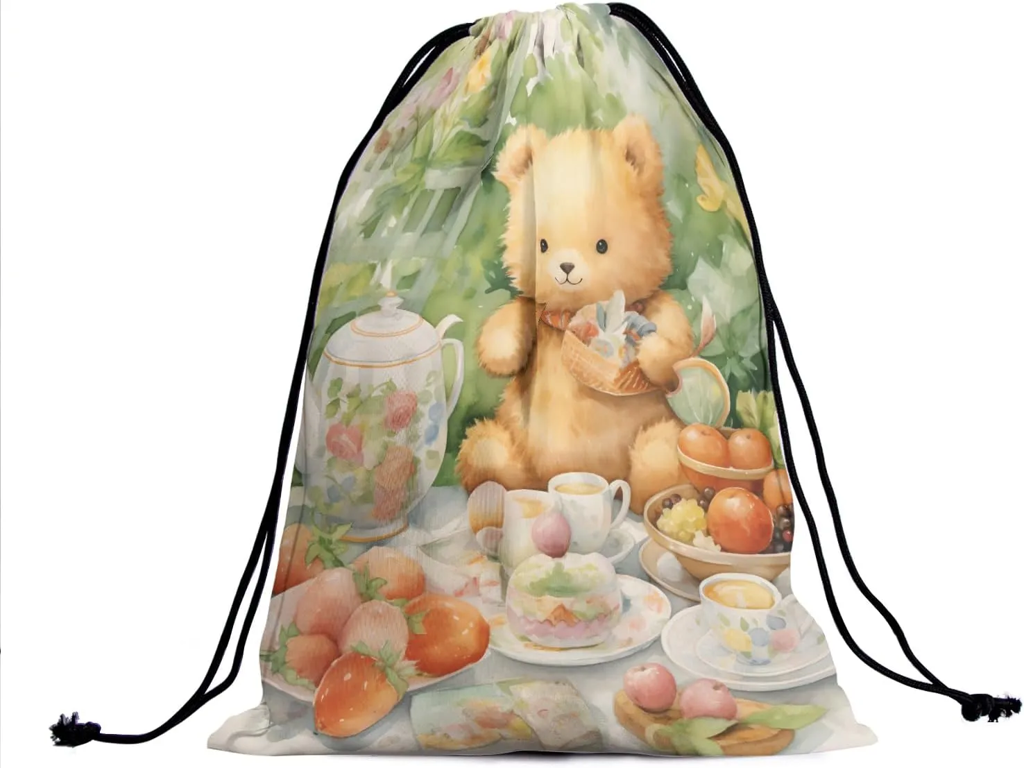 Cartoon Bear Gymnastics Grip Bag Farmhouse Fruit Drinking Gym String Bag for Sports Adjustable Drawstring Bag
