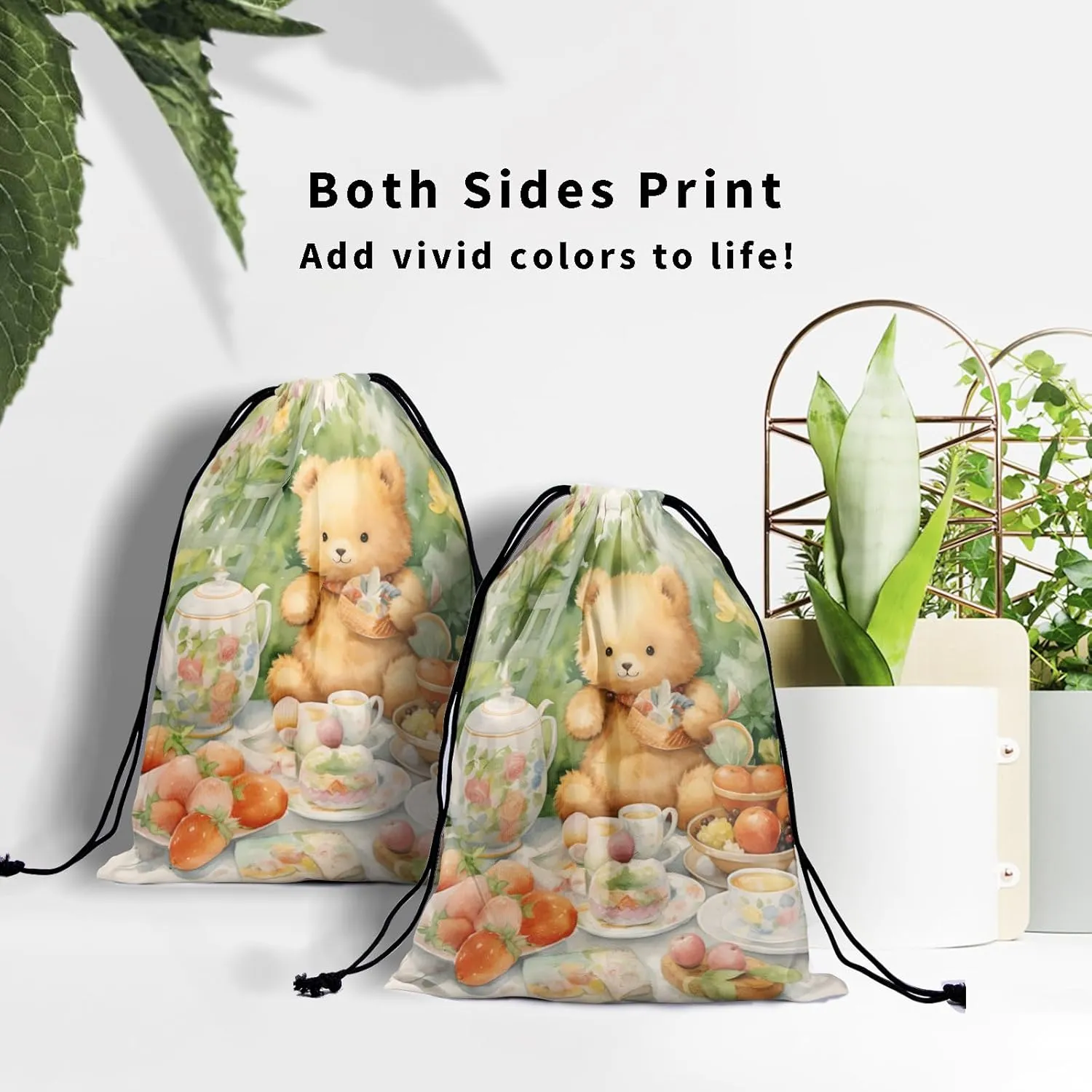 Cartoon Bear Gymnastics Grip Bag Farmhouse Fruit Drinking Gym String Bag for Sports Adjustable Drawstring Bag