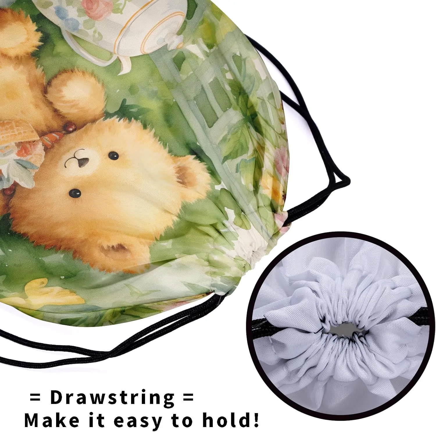 Cartoon Bear Gymnastics Grip Bag Farmhouse Fruit Drinking Gym String Bag for Sports Adjustable Drawstring Bag