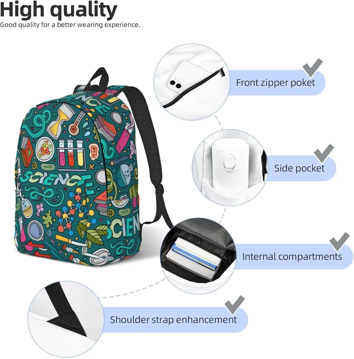 Cartoon Science Theme Canvas Casual Lightweight Duffel Bag, Fashion Duffel Bag, Unisex Travel Backpack