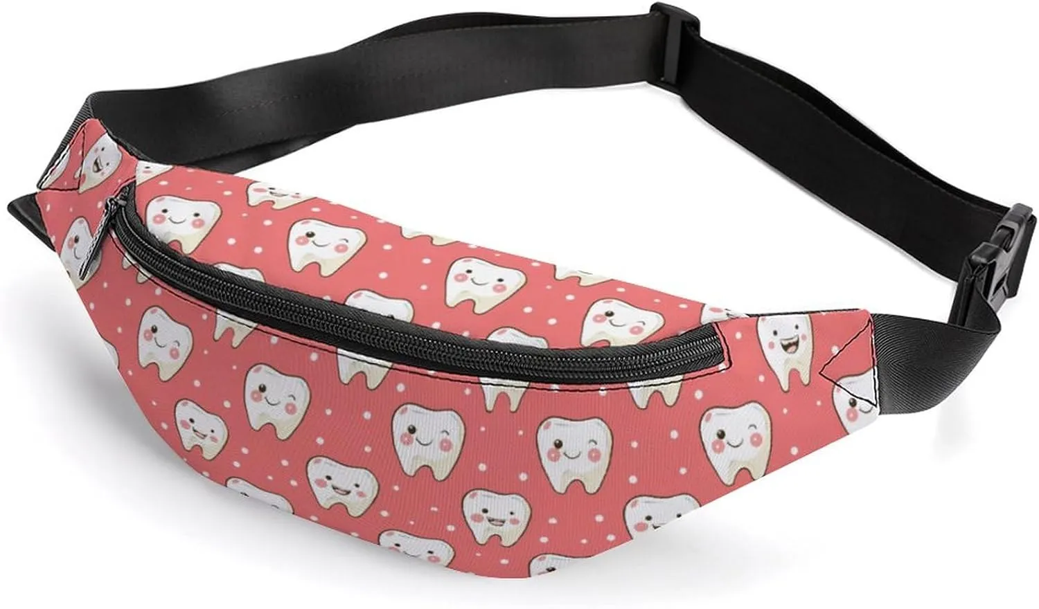 Cartoon Smiley Tooth Fanny Pack Crossbody Bag Waist Pack Chest Bag Sling Backpack for Enjoy Sports Workout Traveling Running