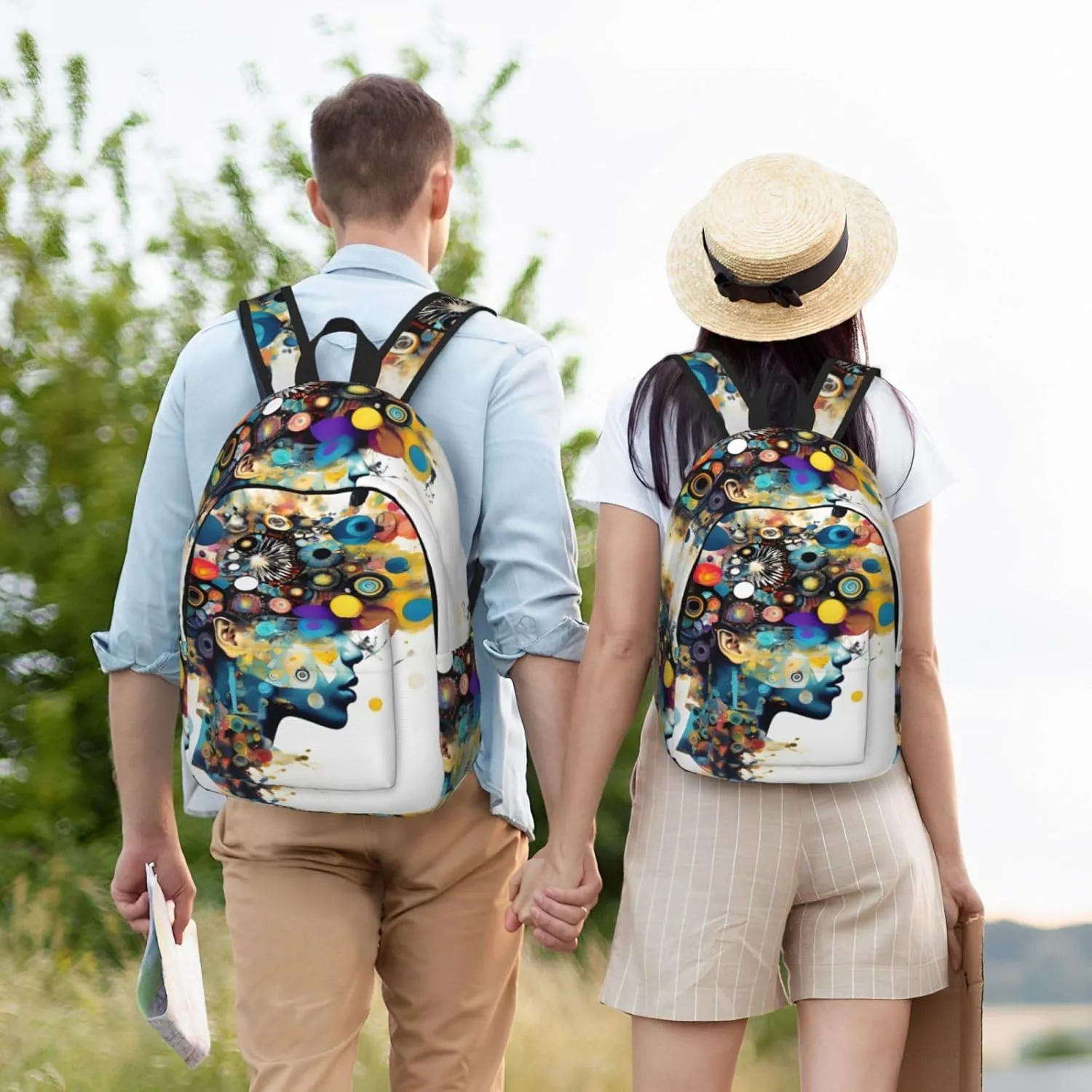 Casual Canvas Backpack, Laptop Rucksack,Shoulder Travel Camping Hiking Backpacks for Men Women-Artificial Intelligence Brain