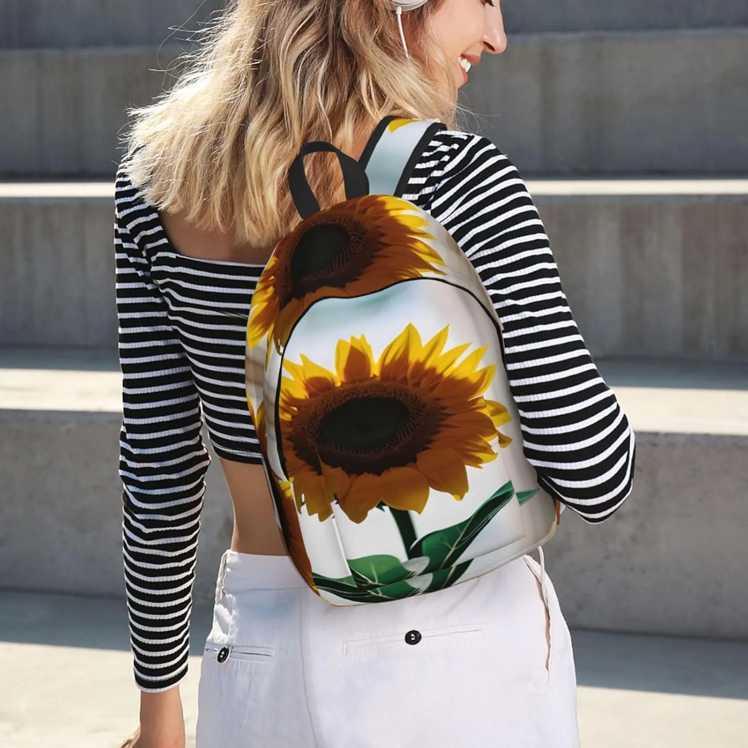 Casual Canvas Backpack, Laptop Rucksack,Shoulder Travel Camping Hiking Backpacks for Men Women-beautiful sunflowers