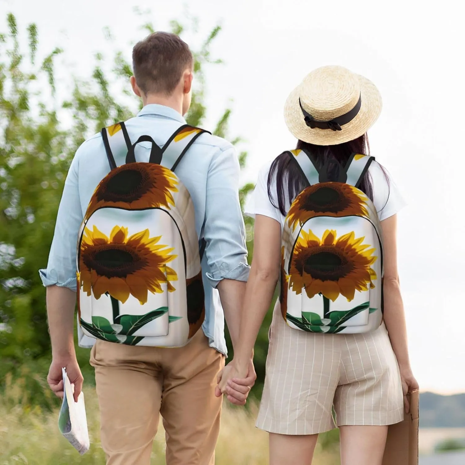 Casual Canvas Backpack, Laptop Rucksack,Shoulder Travel Camping Hiking Backpacks for Men Women-beautiful sunflowers
