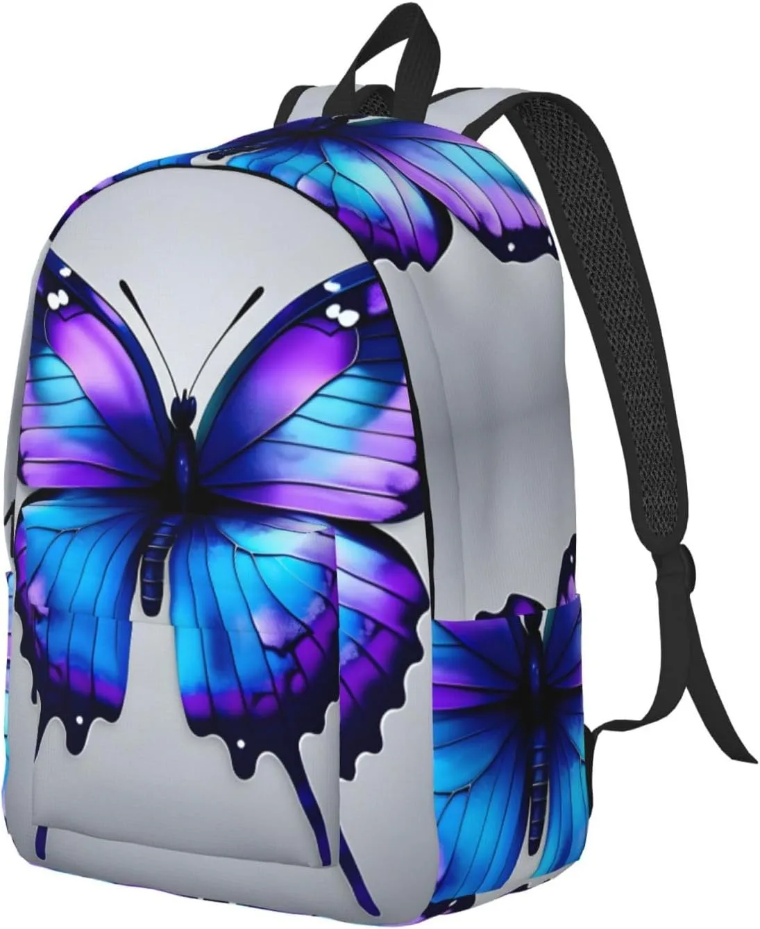 Casual Canvas Backpack, Laptop Rucksack,Shoulder Travel Camping Hiking Backpacks for Men Women-Blue Purple Butterflies